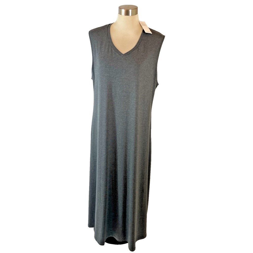 NWT Eileen‎ Fisher Dress Womens XL Gray Fine Jersey Knit Maxi Long V Neck NEW
